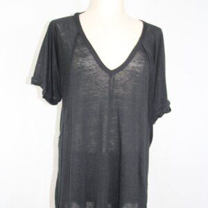 Free People We The Free Black Tee SM Rolled Sleeve Burn Out T-shirt Sheer Tunic